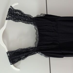 Lace Strap Black Dress With Front Slit
